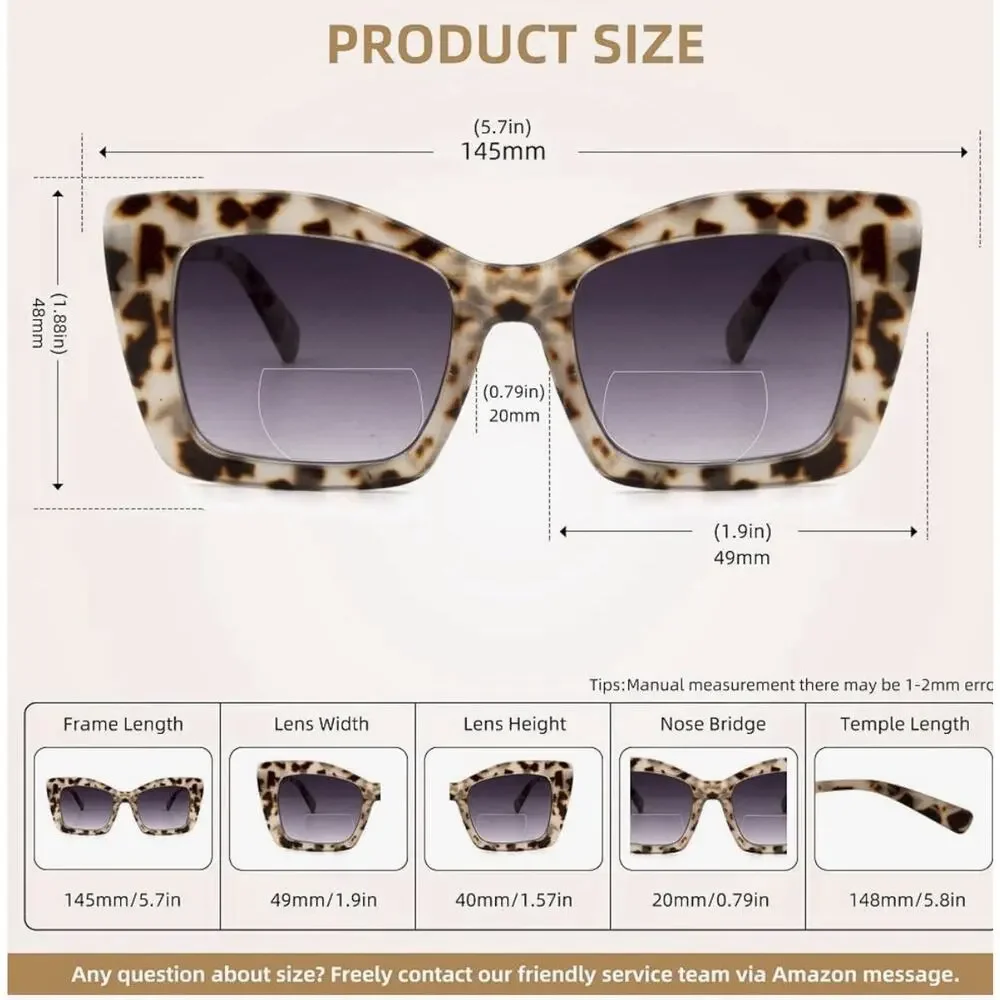 Oversized Square Bifocal Reading Sunglasses Bi-focal Sunglasses +1.25